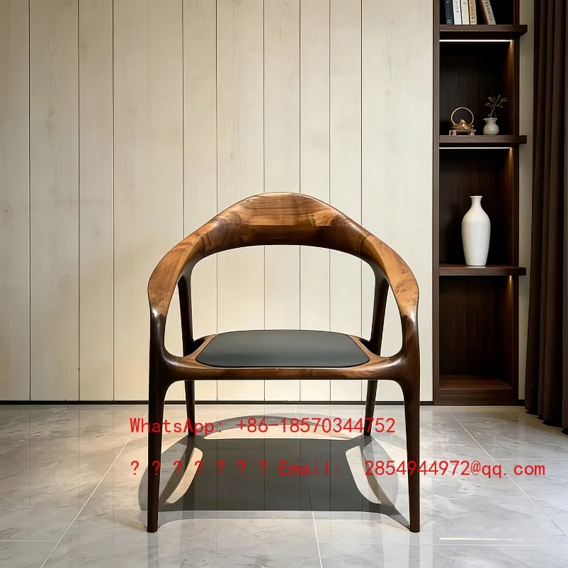 Italian Style Black Walnut Solid Wood Leisure Chair with Armrest Backrest Home Dining Chair