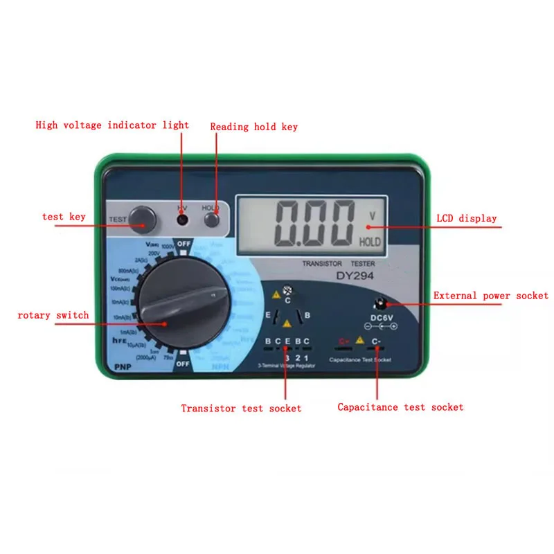 Digital Transistor Analyzer Tester Semiconductor Diode Triode Reverse AC DC Voltage Capacitance FET DY294
