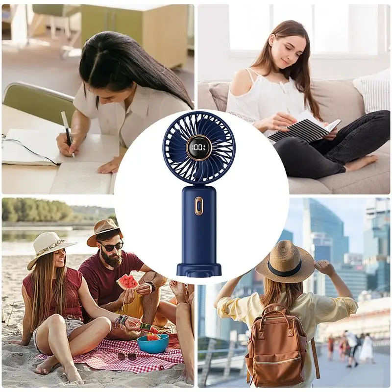Small Portable Fan Rechargeable Foldable Fan Battery Operated LED Display Pocket Fan Speed Adjustable Hangable Fan For Home