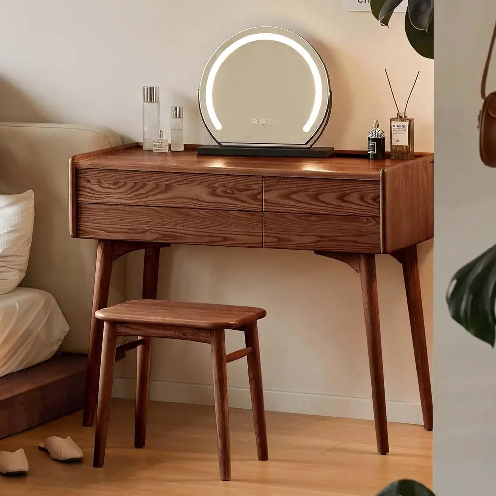 

YESWOOD Samll Vanity Desk, Ash Wood Makeup Table or Girls, Walnut Color Vanity Set or Bedroom, Barthroom, Study Desk or Study Ro