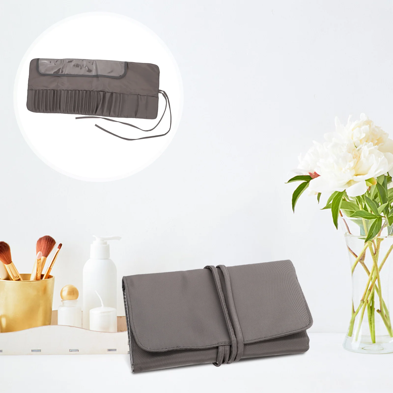 

Makeup Bag with Brush Holder Travel Carrier Organizer Brushes Rolling Case Toiletry