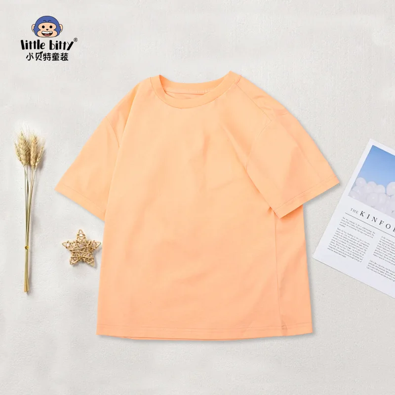 

Summer24New Girls' Short SleeveTT-shirt Western Style Orange Children's Cotton Sports Men's Children and Teens' Clothing Top