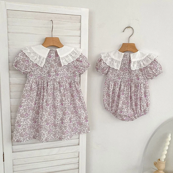 2026 Neue Sommer-Schwesterkleidung 2-6 Jahre Baby Mädchen Partykleid Kurzärmeliges Baumwoll-Blumendruck Kinder Prinzessinnenkleid – Detail 2
