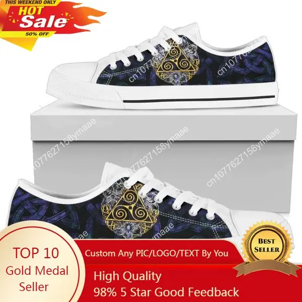 

Celtic Triskelion with Daffodil Flowers Irish St Patrick’s Day Man Woman Quality Low Top Canvas Shoes Fashion Casual Board Shoes