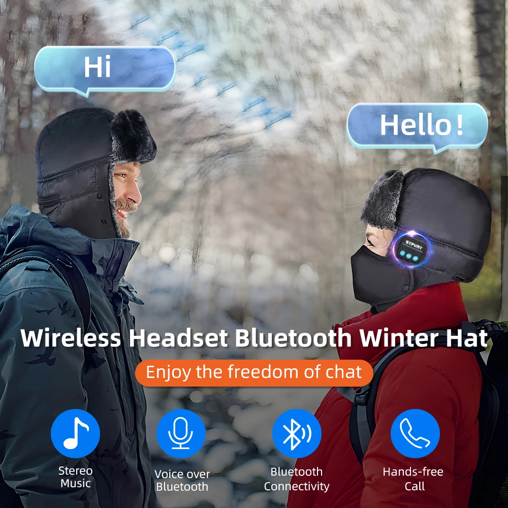 Winter Trapper Hat for Men Women Warm with Bluetooth Wirelesss Headphones, hats music bluetooth Beanie with Ear Flaps Face Cover