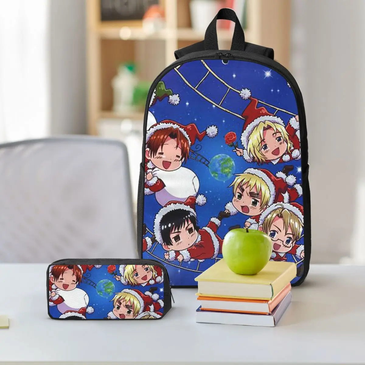 Hetalia Group World Stars Backpack Boys Girls BookBag School Bag Computer Shoulder Bags 3ps Insulated Lunch Bag Pencil Case