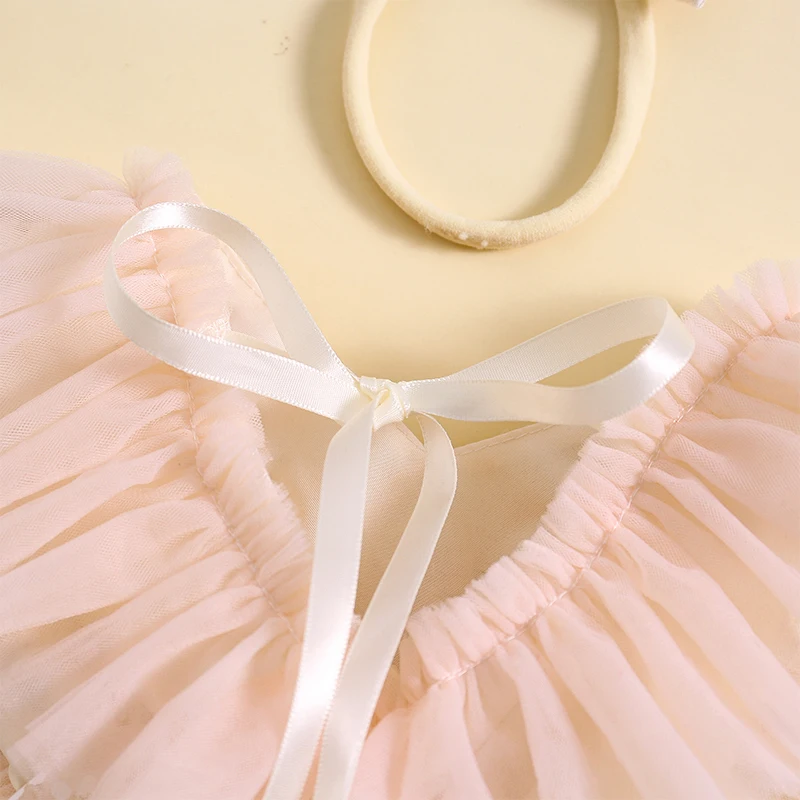 Newborn Baby Girl Romper Dress Floral Fly Sleeve Mesh Bodysuit Butterfly Tulle Headband Set Infant Clothes