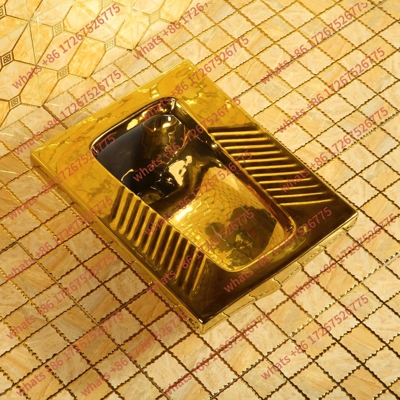 AAGold Squatting Toilet Ceramic Water Tank Silent Deodorant Water Saving Bathroom Gold Plated Squatting Pit Bar