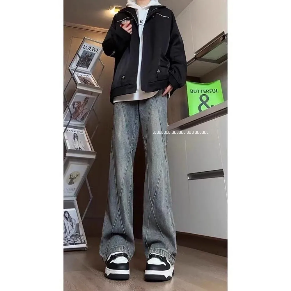 

Американские ретро-джинсы с пэчворком, прямые, с высокой талией, утягивающие, для мужчин и женщин, в стиле High Street, слегка расклешенные, повседневные