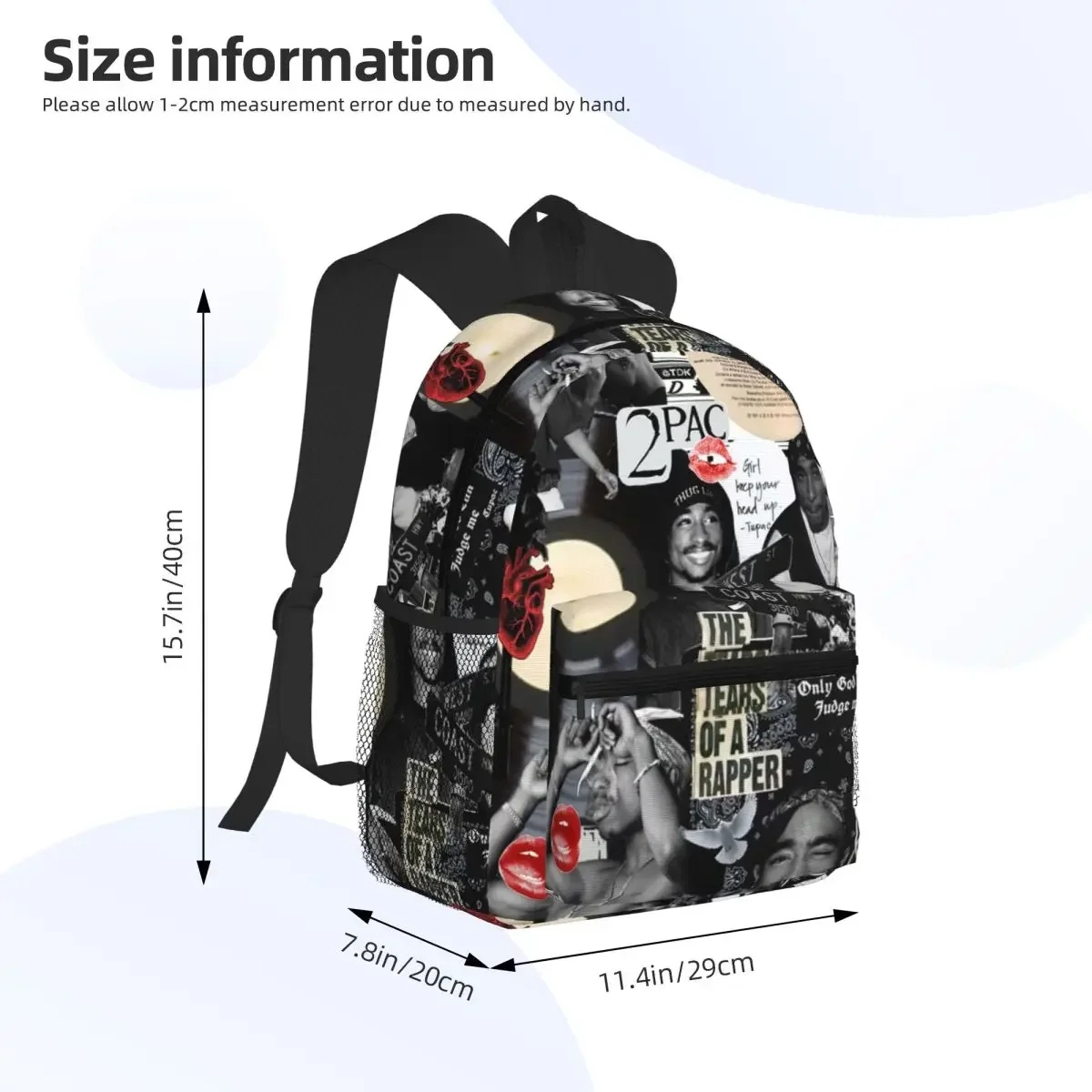 Tupac 2pac Student Backpack School Bag Hiking Travel Daypack for Men Women Fashion Bookbag Shoulder Bags