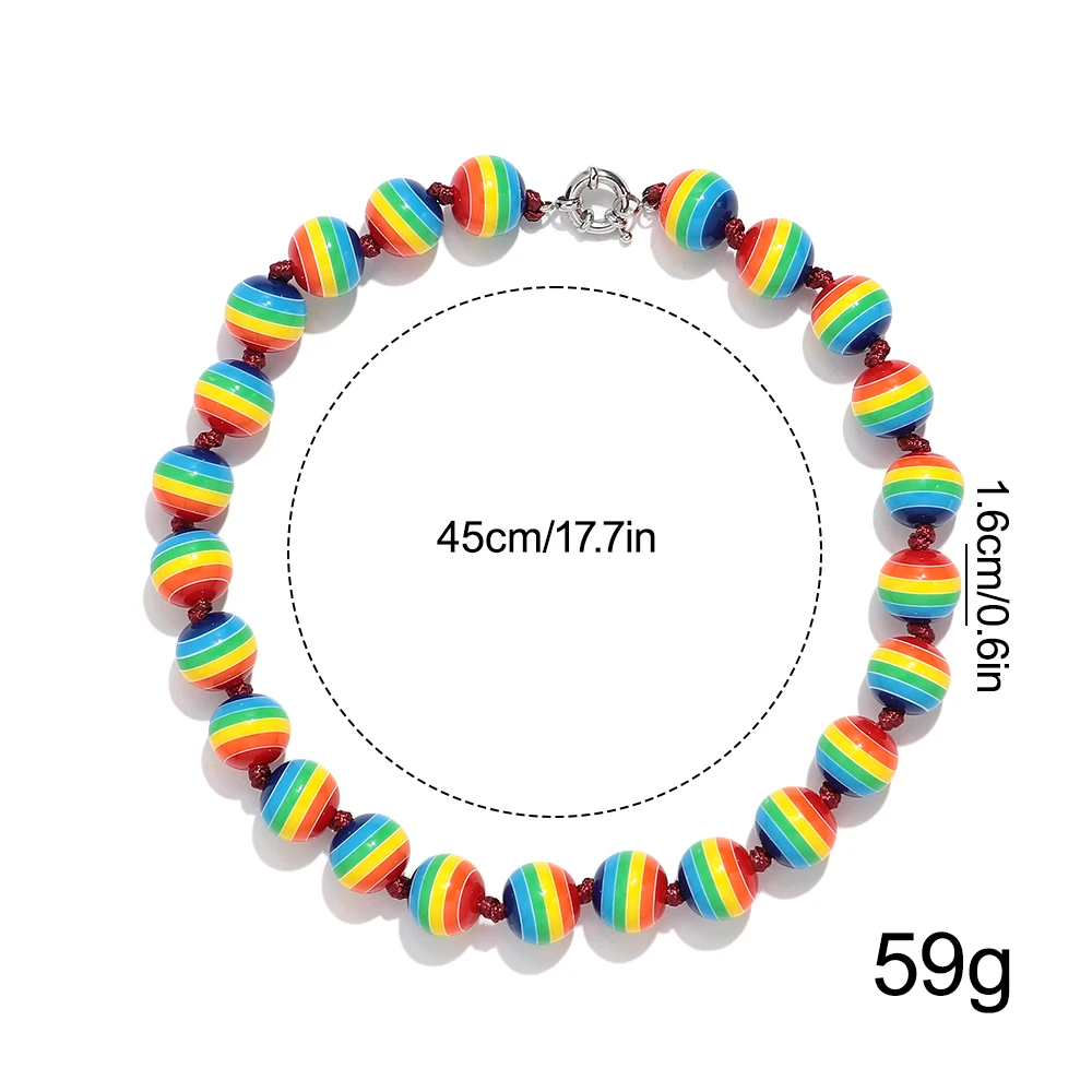 Fashion Colorful Strip Round Beads Handmade Knot Necklace Acrylic Geometric Ball Beaded Choker Necklaces New Jewelry Gifts