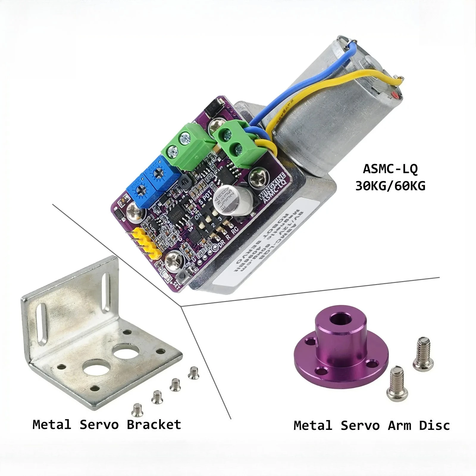 Servo encodeur magnétique à 360 degrés ASMC-LQ 30 kg / 60 kg avec réducteur à vis sans fin, bras de servo en métal, support de disque pour les commandes de vannes de robot