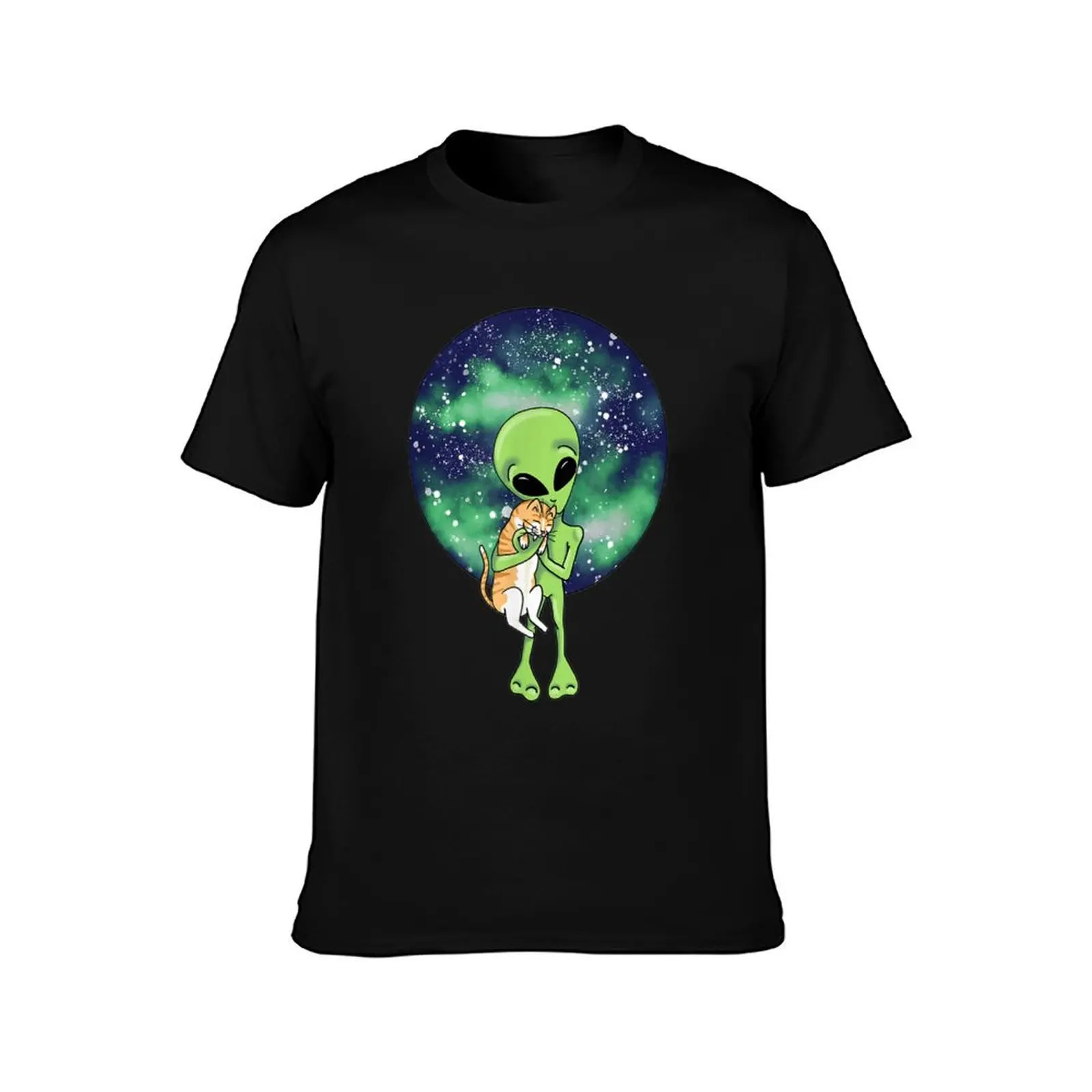 Alien And The Cat By T-Shirt Work Daily Short Sleeve Top T-Shirt