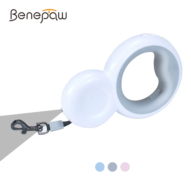 Benepaw Retractable Dog Leash USB Rechargeable LED Light 360° No Tangle Dog Walking Pet Lead  Built-in Poop Bag Dispenser