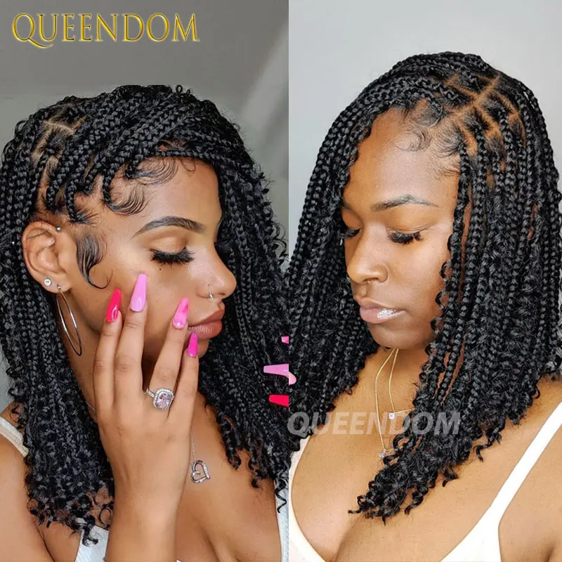 Box Braided Wigs Synthetic Bohemia Braids Wigs Jumbo Cornrow Box Braided Wig For Black Women Full Lace Wig Bob Braiding Hair Wig