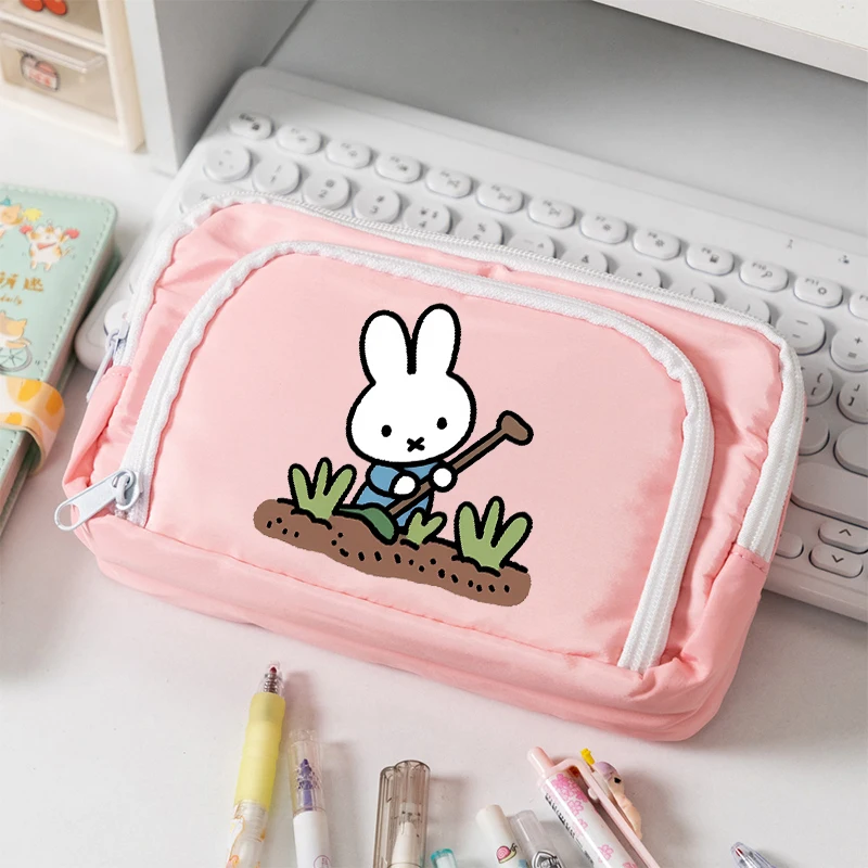 

Miffy Pencil Cases Cartoon Large Capacity Pen Bags Anime Rabbit Boy Girls Multi-layer Pencil Bag School Stationery Supplies Gift