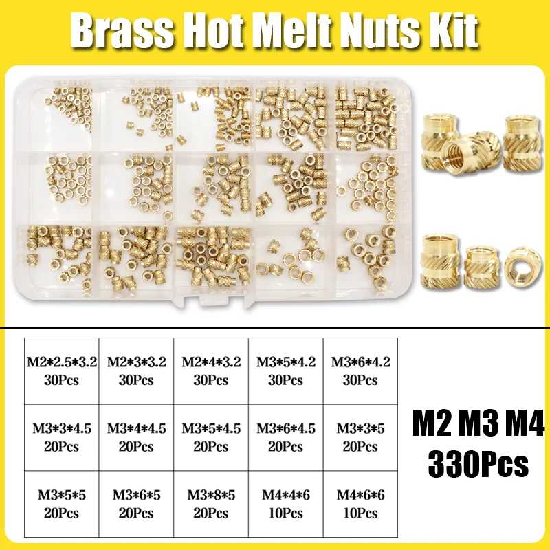 Heißschmelz-Messing-Einpressmuttern mit Eisenspitze M2 M2.5 M3 M4 M5 M6, eingebettete beheizbare gerändelte Messing-Einpressmuttern für 3D-Druckergehäuse und Notebooks
