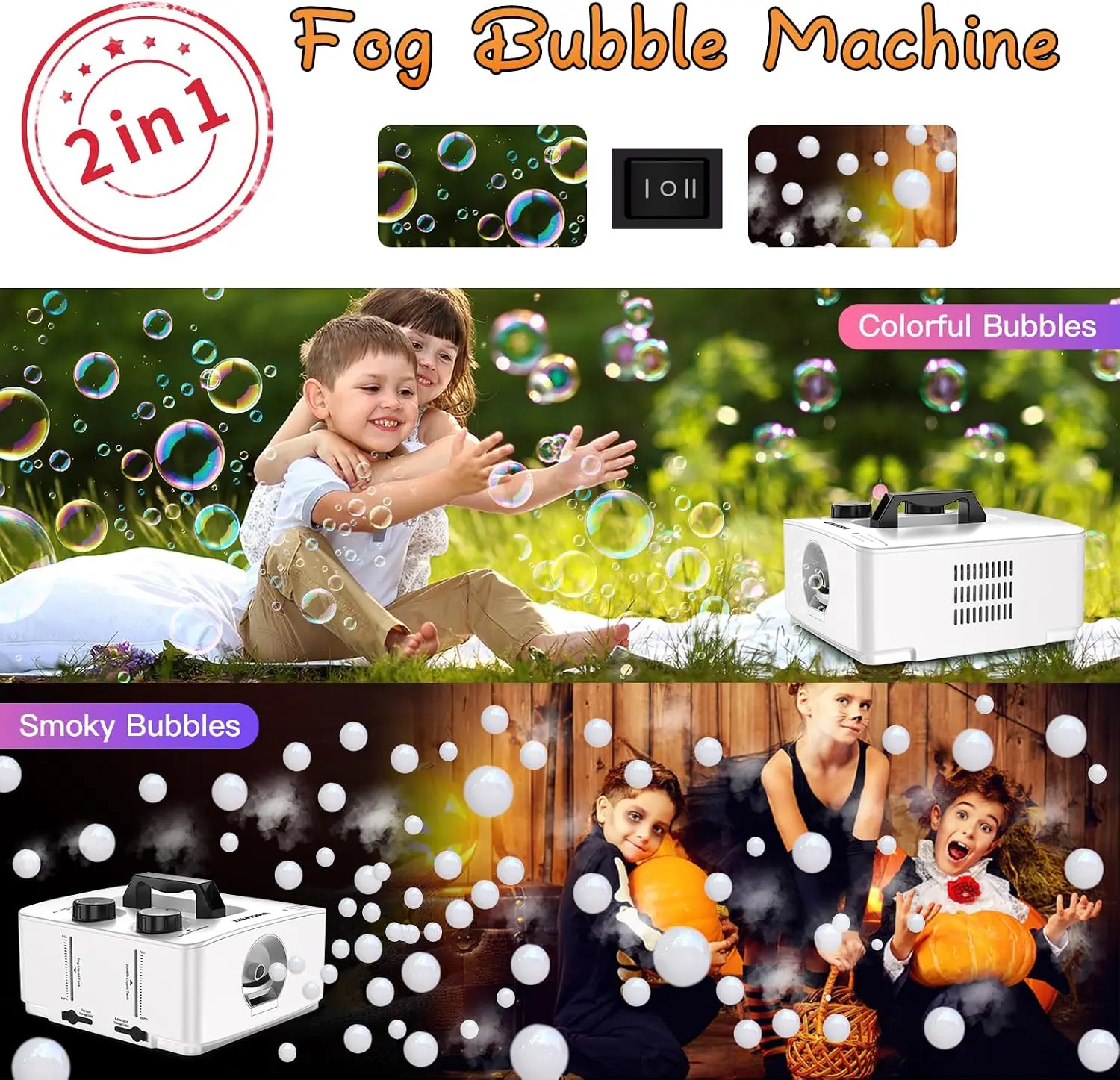Fog Bubble Machine 2 In 1 No Spill Smoke Bubble Device White