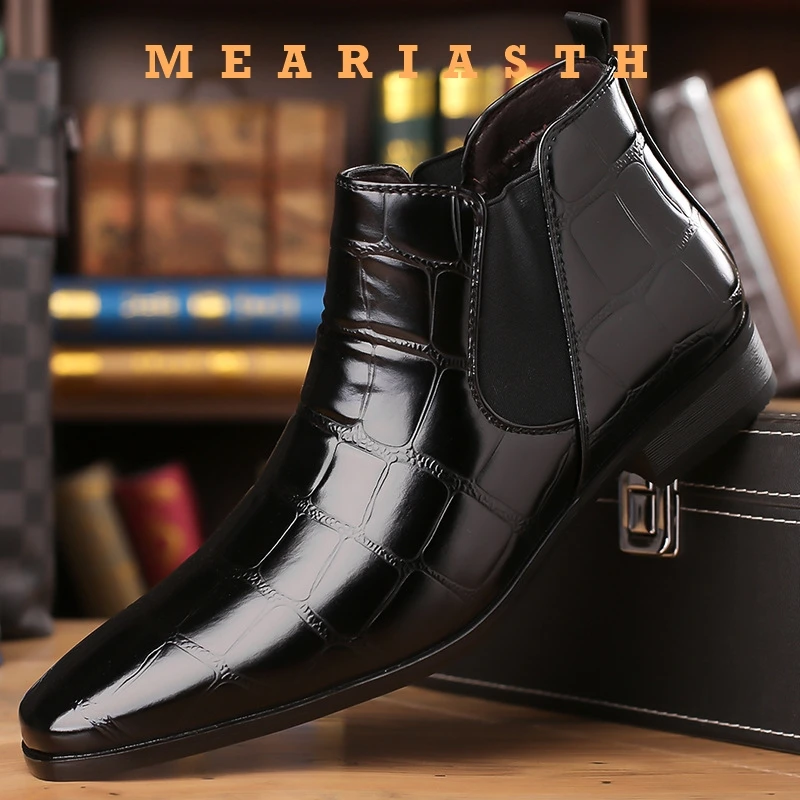 

Мужские классические ботинки челси из искусственной кожи с крокодиловым узором и квадратным носком, модные универсальные деловые повседневные модельные туфли для уличных вечеринок