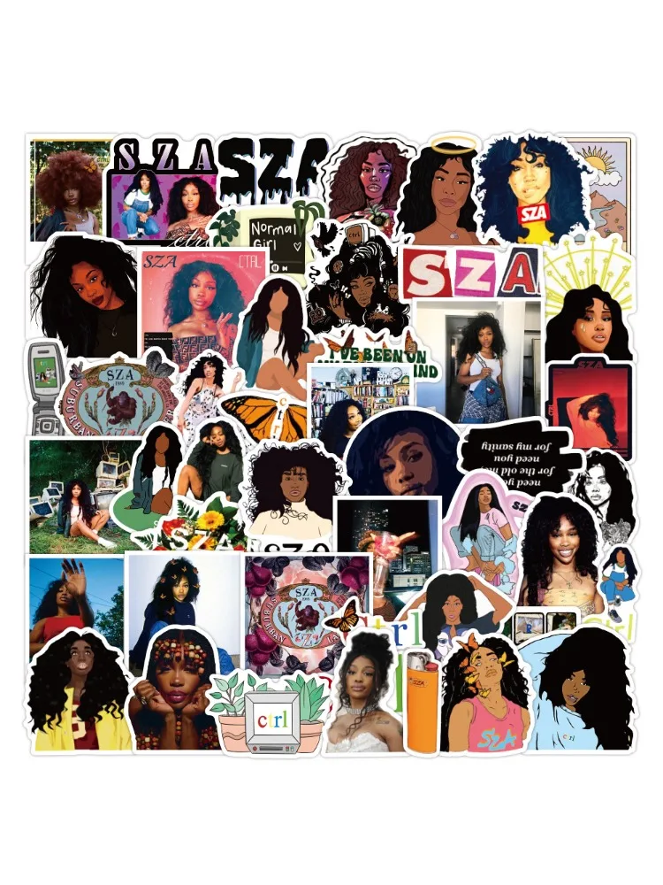 Autocollant périphérique étoile SZA pour téléphone portable, 50 pièces, autocollant décoratif pour valise, tasse d'eau, casque