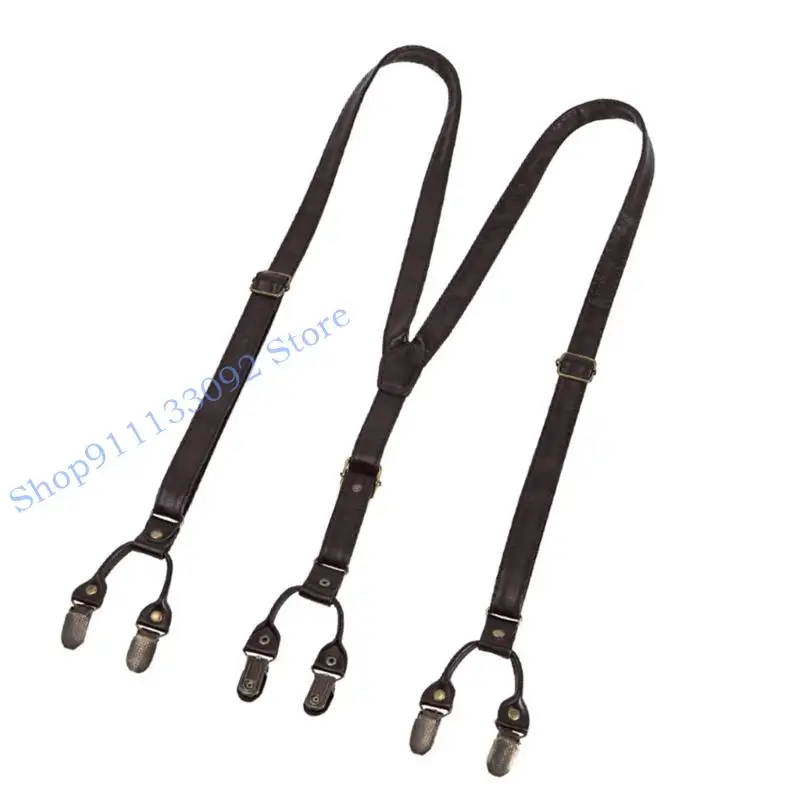 H9ED ريترو 6 كليب الحمالات قابل للتعديل للرجال العملي بولي PU حزام من الجلد حزام نونسليب بانت كليب #3