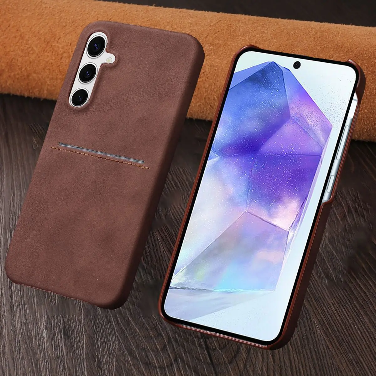 Kartensteckplatz Schaffell Leder Textur Fall für Samsung S26 S25 S24 S23 Ultra A55 A35 A15 A54 A34 Brieftasche dünne harte PC Rüstung Abdeckung