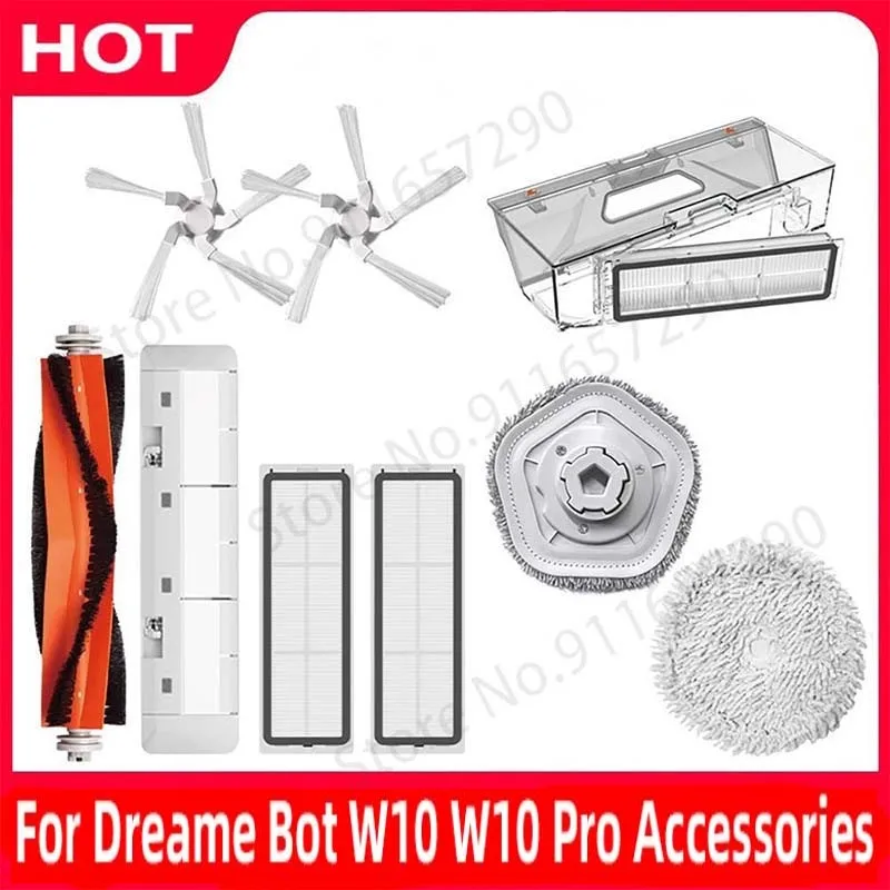 For Dreame Bot W10 / W10 Pro Main Side Brush HEPA Filter Antibacterial Mop Pad Dust Box Spare Parts Vacuum Cleaner Accessories