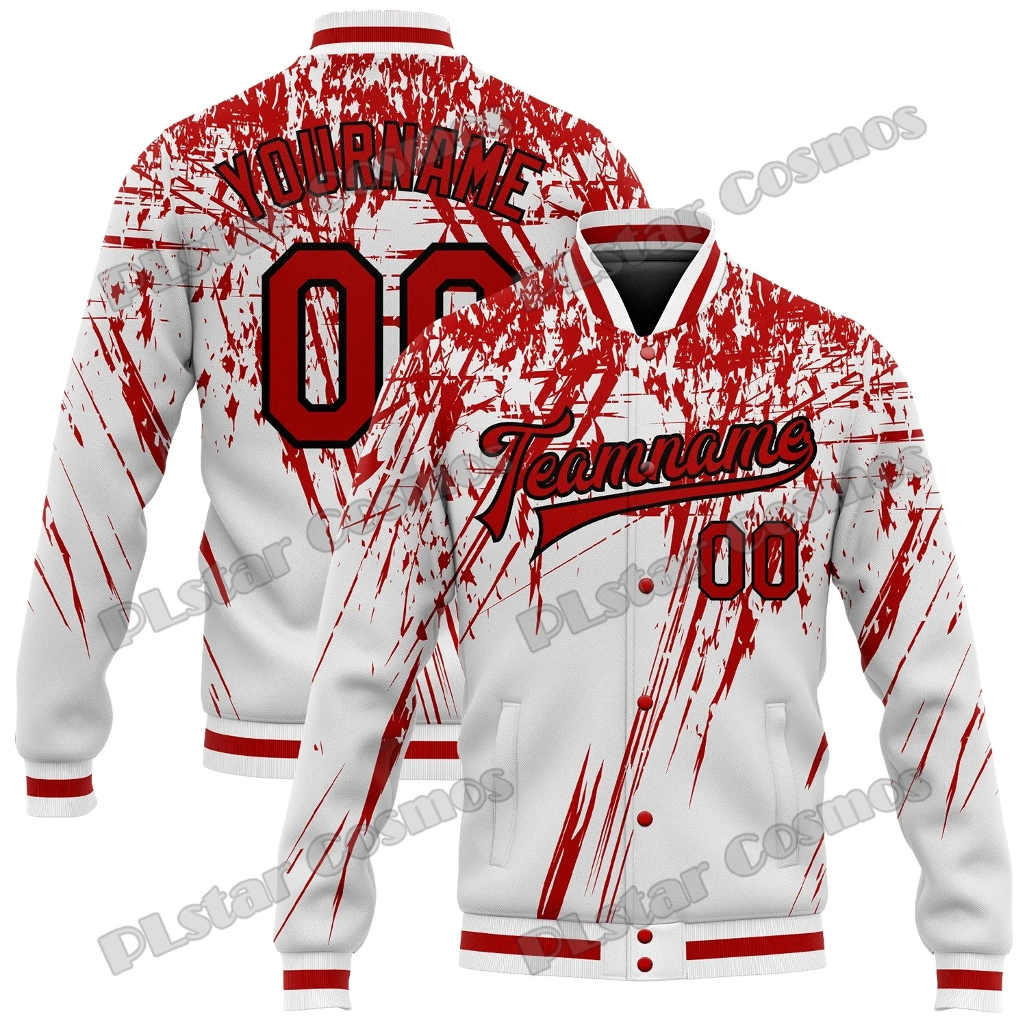 Custom Black Red-Old Gold 3D Pattern Printed Men's Bomber Full-Snap Varsity Jacket Winter Unisex Casual Baseball Jacket AK05