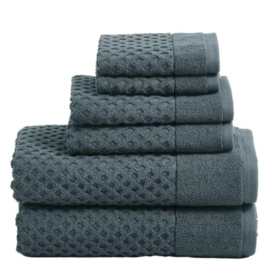 

Premium 100% Cotton Towel Set 6 Pcs, Jacquard Soft Absorbent and Quick Dry Towels for Bathroom, Hotel and Spa, 2 Bath Towels 2