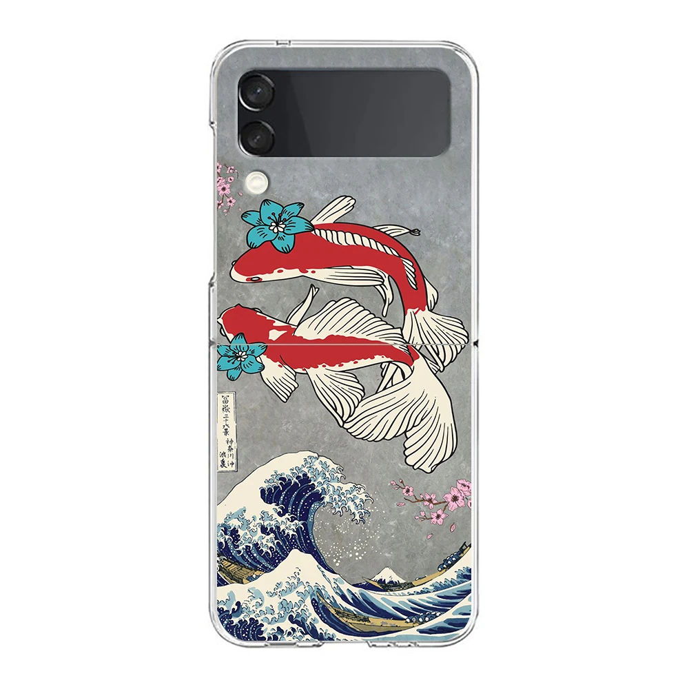 Koi Fish ZFlip5 ZFlip3 Phone Case For Samsung Z Flip 3 Transparent Hard Shell Z Flip 4 Galaxy Cover ZFlip 5G Folding Coque Funda