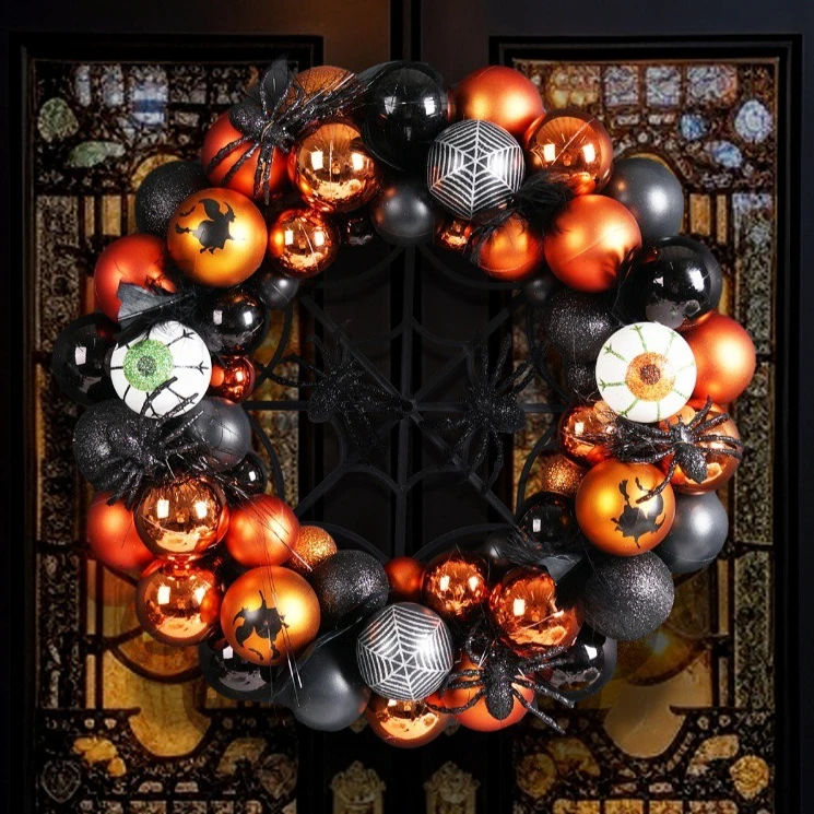 

Rattan Circle Home Decor Skeleton Spider Pumpkin Plastic Christmas Ball Party Holiday Hanging Halloween Garland