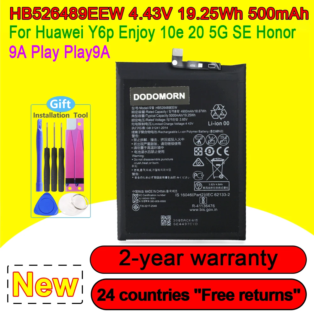 

New HB526489EEW 5000mAh Battery For Huawei Y6p /Y6 P/Enjoy 10e /20 5G /SE /Honor 9A Play /Play9A Phone With Tracking Number