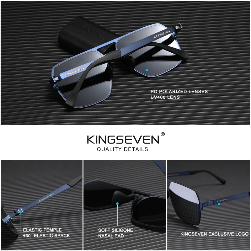 KINGSEVEN Polarized  New Fishing Driving Men\'s Sunglasses Ultra Thin Temples Pilot Sun Glasses De Sol UV400