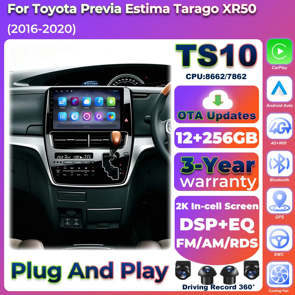 Autoradio Car Radio Carplay For Toyota Previa Estima Tarago XR50 2016 - 2020 Video Multimedia Player Navigation Plug And Play 2k