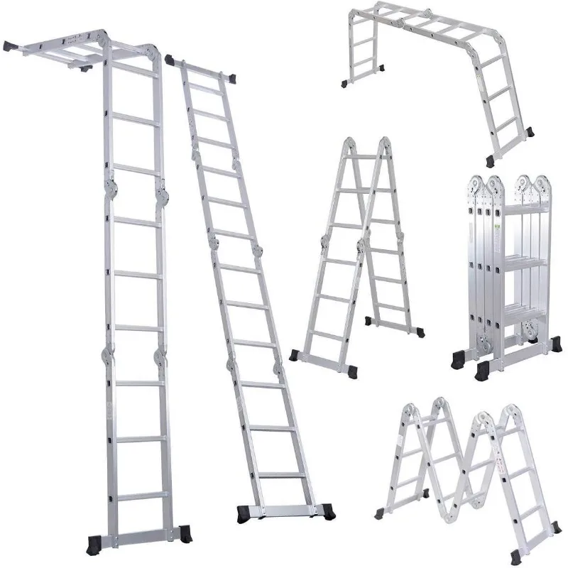 330lb 12.5ft Multi Purpose Aluminum Extension 7 in 1 Folding Step Ladder Foldable Lightweight Scaffold Ladder