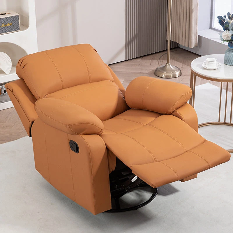 #Modern Casual Single Sofa Chair First-Class Space Capsule Recliner Transformable Rocking Pillow Top Arms Metal Frame Leather