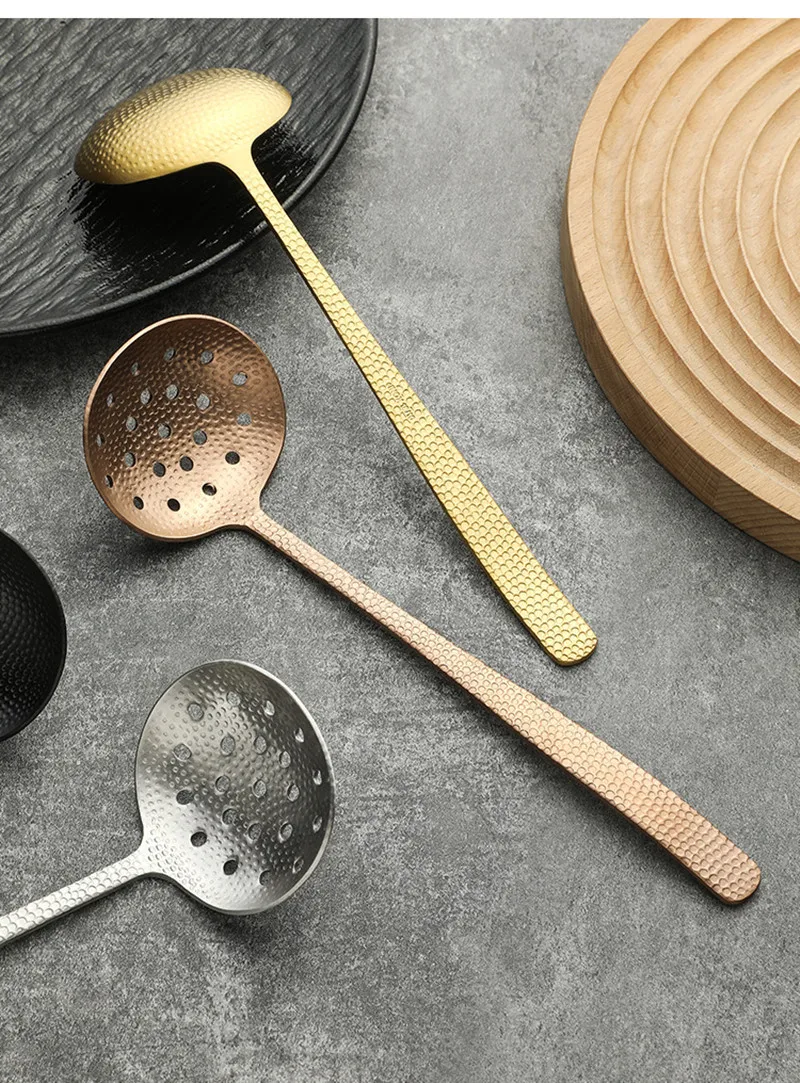 Japanese Harmmered Soup Spoon Colander Long Handle Kitchenware Hot Pot Public Serving Scoops Beauty Tableware Ladle for Kitchen
