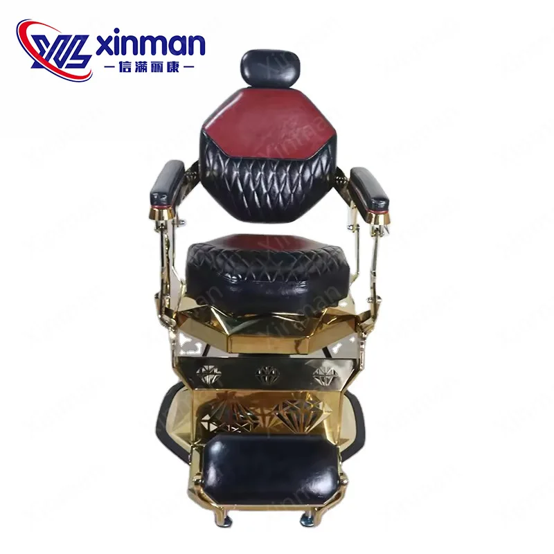 Beauty salon chair unique design luxury leather rhombus gold base hair salon barber chair for sale