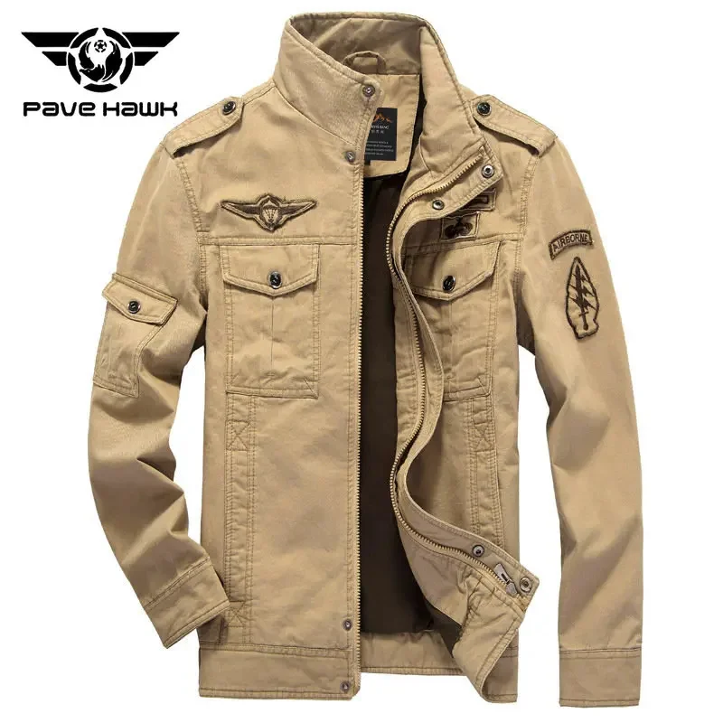 

Men Jacket New Cotton Multi-pocket Pilot s Plus Size Spring Autumn Overcoat Army Cargo Flight Mens s