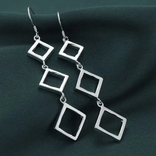 Popular brands 925 Sterling silver Square rhombus long earrings for women luxury wedding accessories jewelry fashion party gifts