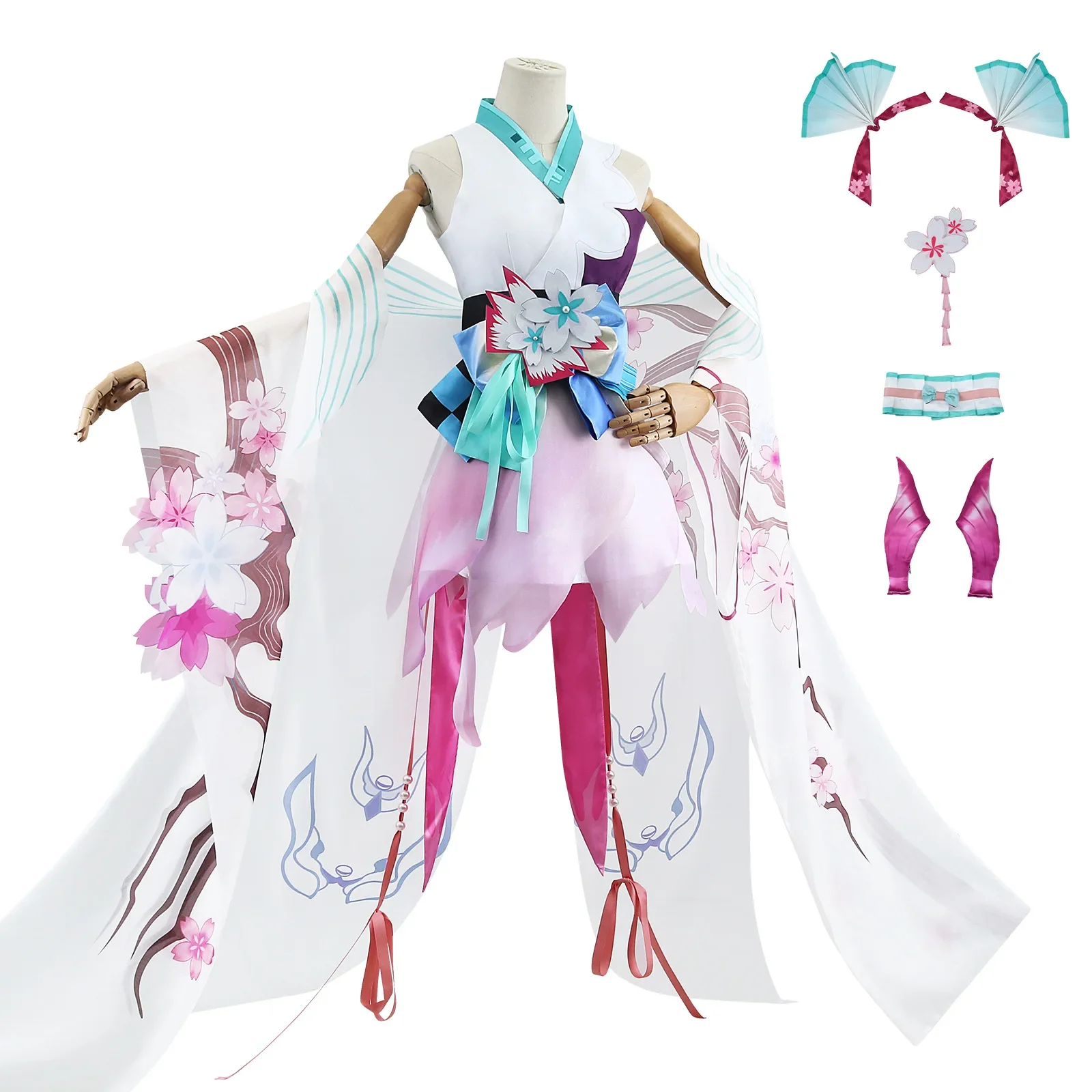 Anime Miku Cosplay Costume Game Onmyoji X MIKU Linkage SSR Full Set Miku Cosplay Dress Wig Shoes Uniform Outfit Props Halloween