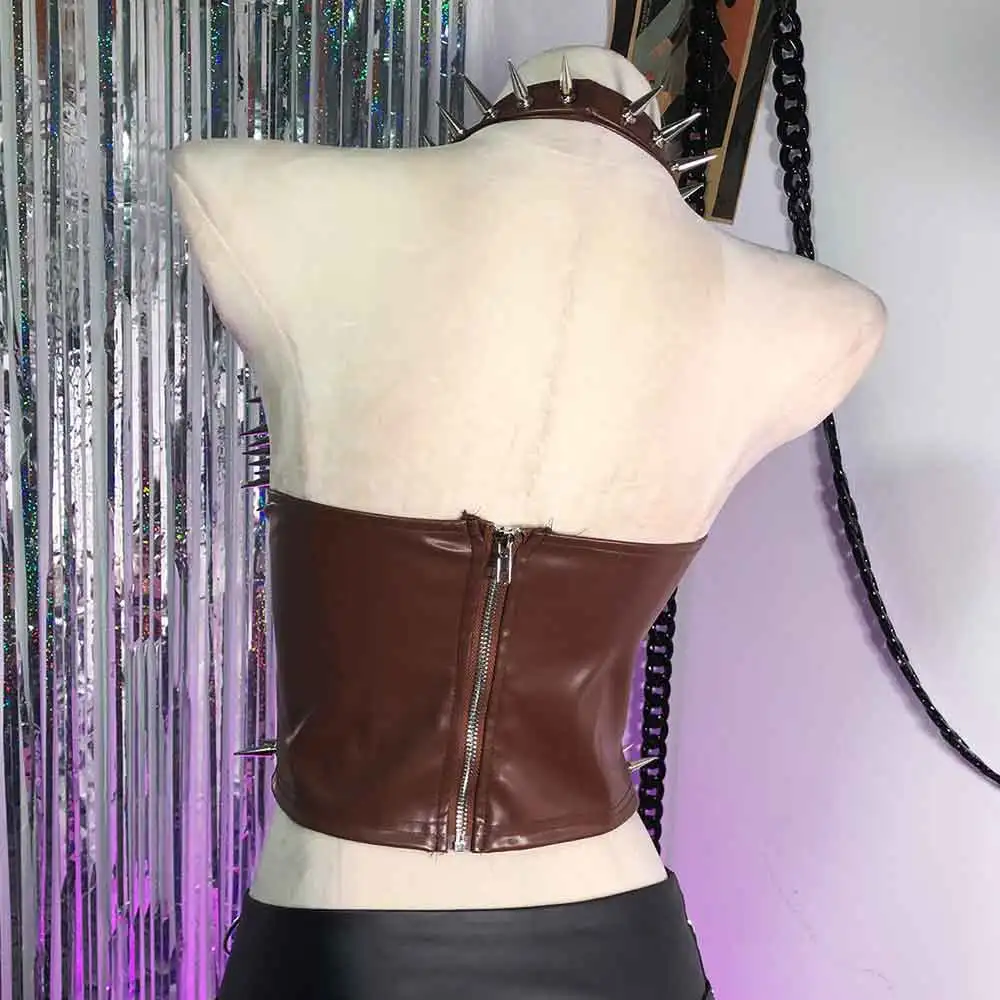 Harajuku Punk Rock Y2K Halter Canotta TOP Eco Goth Fatto a mano anni '90 Grunge Teen E-Girls Teschio Emo Kawaii Carro armato gotico fai da te