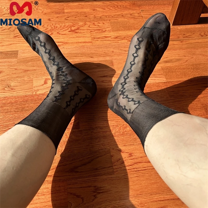 Miosam logo personalizado poliéster casual negocios calcetines de vestir finos medias cómodas transpirables caballeros romboides para hombre