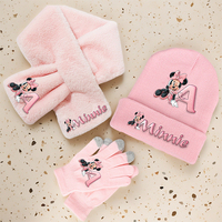 Winter 3PCS A Set Minnie Mouse Disney Girls Knitted Hats Scarf Gloves Children Keep Warm Neckerchief Screen Gloved Kid Cute Gift