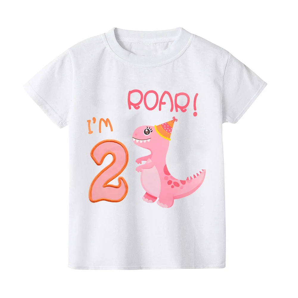 Toddler Baby Girls Birthday T-Shirt 1st 2nd 3rd 4th 5th Birthday Girl TShirt Dinosaur Party Tee Gift Toddler Short Sleeve Shirts