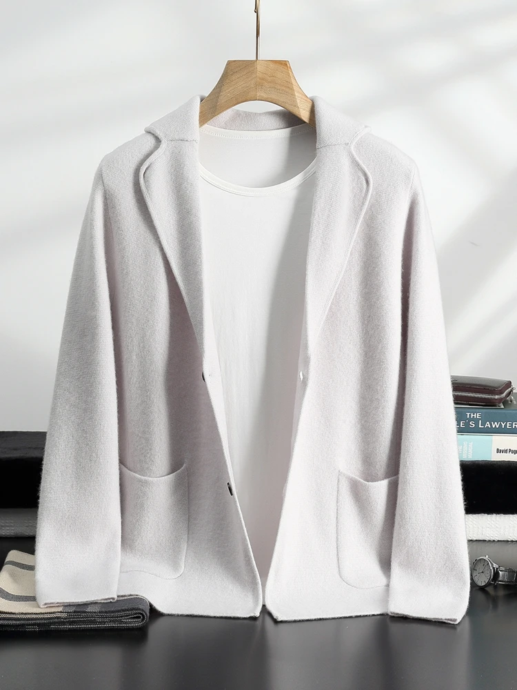 A-Class 100% Pure Cashmere Men\'s Coat Autumn Winter New Thick Shirt Casual Business Suit Collar Knitted Cardigan Men\'s Clothing