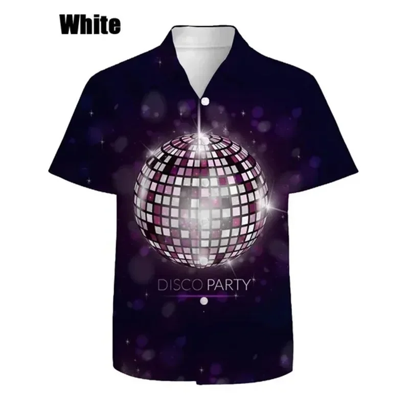 New Hawaiian Casual Men's Shirt Flash Ball Print Large Size Short Sleeve Top Fashion Disco Handsome Men's Short Sleeve Shirt