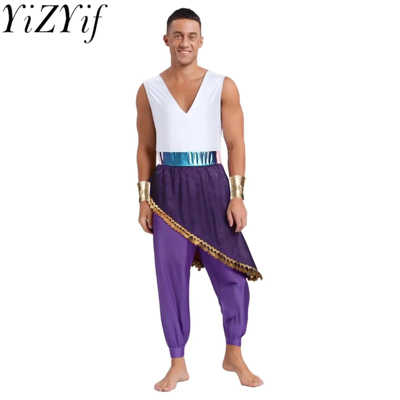 

Мужской древний арабский костюм принца рыцаря, лоскутный комбинезон с манжетами для Хэллоуина, карнавала, боевого солдата, наряды