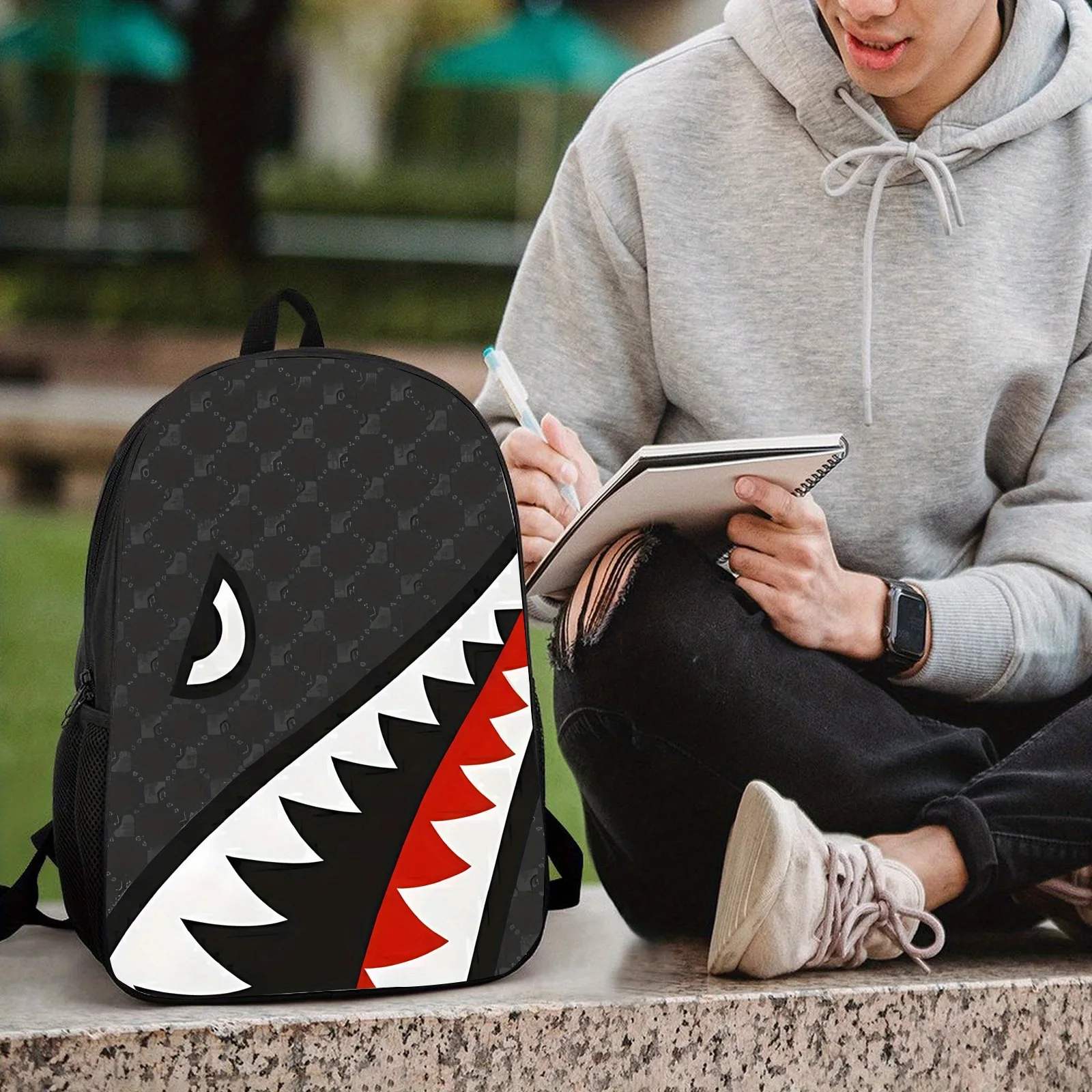 Trendy Shark Mouth Large Capacity Backpack for Male Middle and High School Students