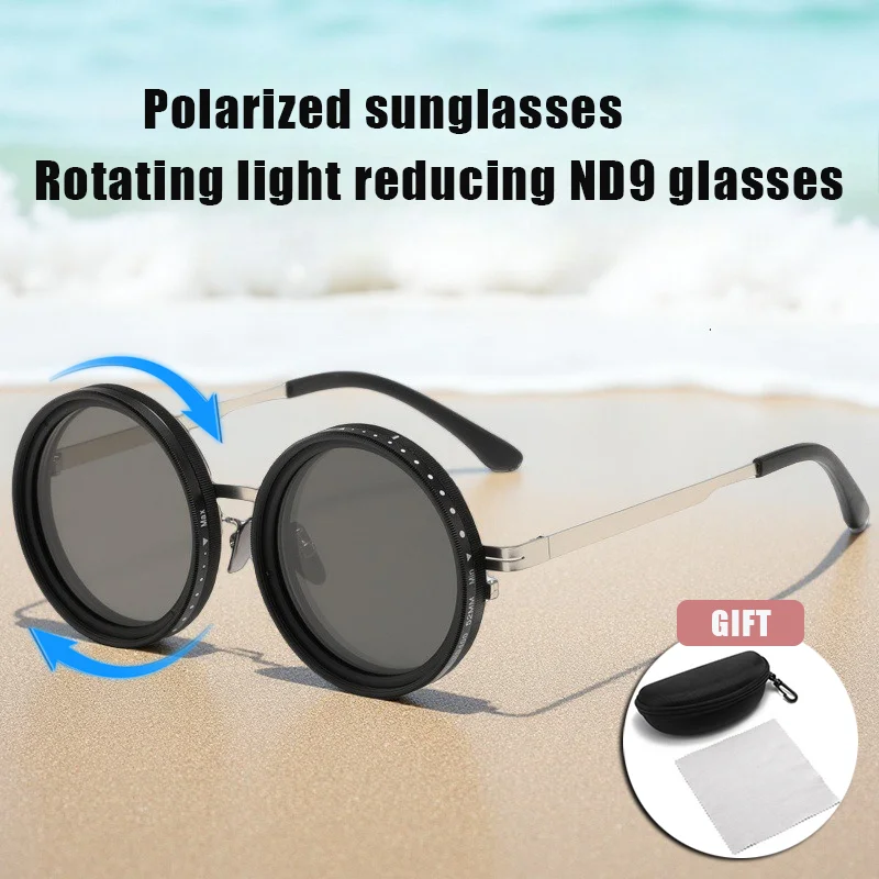 

ND9 Adjustable Sunglasses for Men Rotating Light-Reducing Sunglasses Trendy Round-Frame Outdoor Fishing Polarized Sunglasses